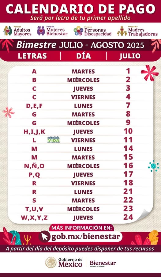 Calendario programa Bienestar