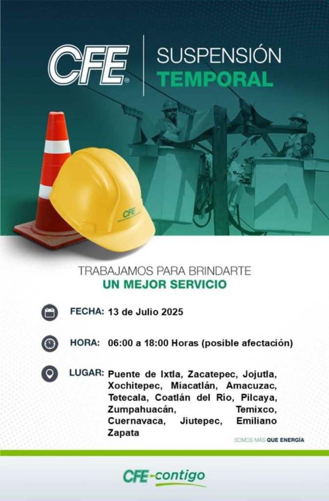 CFE realizará mantenimiento el 13 de julio