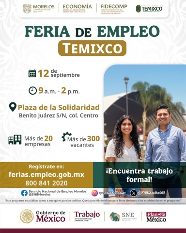 Anuncian Feria de Empleo Temixco 2025