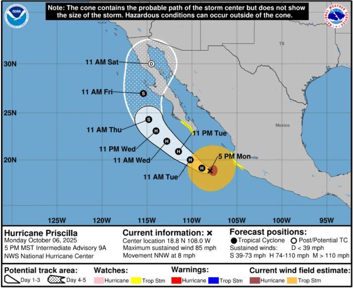Huracán Priscilla se fortalece